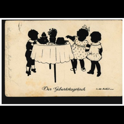 Scherenschnitt-AK Der Geburtstagstisch, Verlag G.K.V. Berlin, RHEYDT 23.6.1926