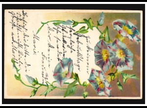 Prägekarte Glückwünsche Blumengirlande mit Glockenblumen, HEMMERDE 15.7.1905
