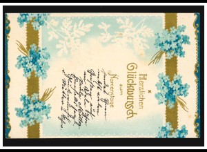 Prägekarte Glückwünsche zum Namenstage Blumensträuße, CREFELD 24.11.1904 
