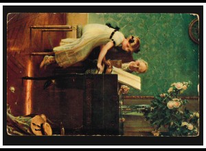 Künstler-Ansichtskarte Muenier: Klavierstunde, FRANKFURT/MAIN 28.10.1917