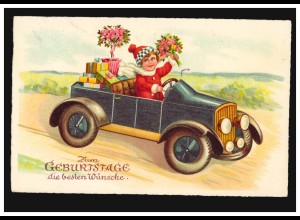 Künstler-AK Kinder: Mädchen mit Geschenken und Blumen im Auto, BERLIN 20.3.1939