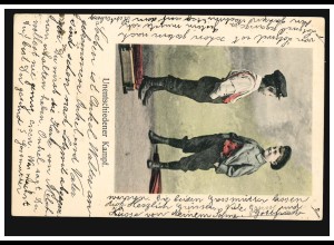 Kinder-Ansichtskarte: Zwei Lausejungen - Unentschiedener Kampf. 12.8.1904