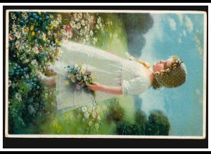 Künstler-Ansichtskarte: Mädchen in einer Blumenwiese, EGNACH 6.8.1929