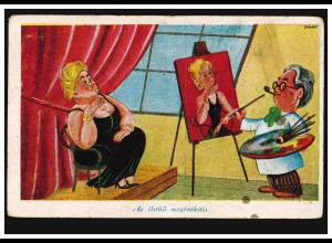 Karikatur-AK Der Maler: Aus dick mach dünn - Aus alt mach jung, EGER 1941