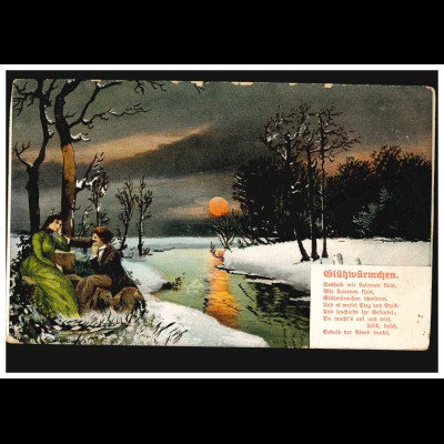 Liebe-AK Liebespaar im Winter: Glühwürmchen, HILDESHEIM 4.11.1915