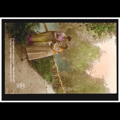 Liebes-AK Zwei Mädchen mit Rosen warten auf ihre Geliebten, gelaufen 12.2.1923