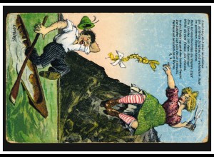 Karikatur-AK Gedicht von der Lorely: Abgeschnittener blonder Zopf, BOPPARD 1927
