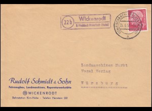 Landpost Wickenrodt über FISCHBACH-WEIHERBACH (NAHE) 24.6.1958 auf Fernbrief