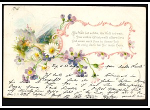 Lyrik-AK Landschaft mit Blumengirlande Gedicht Die Welt ist schön, ZUG 23.8.1899