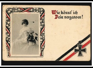 AK Frau mit Blumen: Wie könnt' ich Dein vergessen! Eisernes Kreuz, VIERSEN 1915 