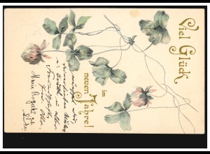 Ansichtskarte Neujahr Klee mit Glückwünschen, GNESEN 31.12.1903