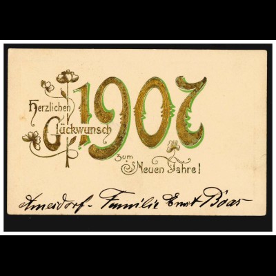 Ansichtskarte Neujahr Glückwunschkarte für 1907, AMESDORF 2.1.1907