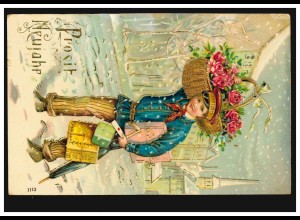 Ansichtskarte Neujahr Express-Bote bringt Rosen und Geschenke, HAMBURG 1.1.1909