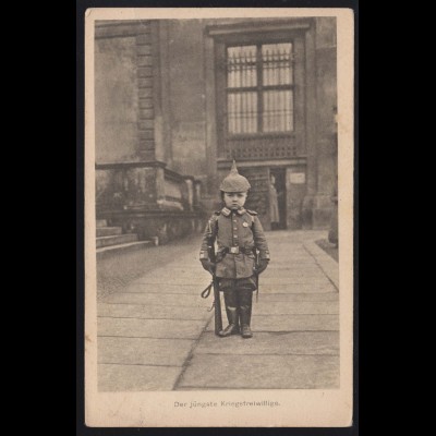 Foto-AK Der jüngste Kriegsfreiwillige, CREFELD 25.12.1915 nach Vorst