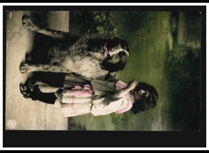 Tiere-AK Kinder. Kleines Mädchen mit großem Hund, 25.12.1910