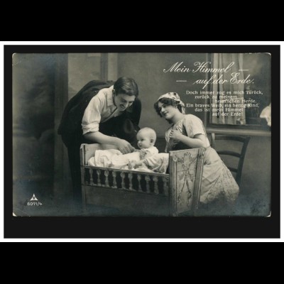 Kinder-AK Eltern am Kinderbett - Mein Himmel auf der Erde!, gelaufen 1916