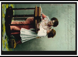 Kinder-AK Mutter mit Tochter: Erste Schreibstunde, RÜTI (ZÜRICH) 14.6.1906 