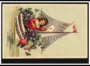 Prägekarte Geburtstag: Blumenboot mit Mädchen und Brief, GREIZ 14.6.1908