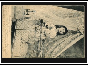 Kinder-AK Betendes Kind im Kinderbett, ST. GALLEN 22.9.1902 nach BASEL 23.9.02