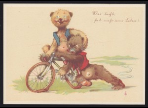 Humor-AK Wer läuft hat mehr vom Leben! Bären beim Fahrradfahren, ungebraucht