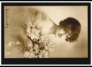 Mode-AK Lächelnde Frau mit Blumenstrauß, SCHERZ (AARGAU) 22.9.1922