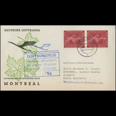 Eröffnungsflug Lufthansa LH 430 Montreal, München 23.4.1956 / Montreal 15.5.56