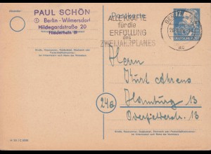 Postkarte P 36a/01 Engels 12 Pf DV M 301 / C 8088, BERLIN Zweijahrplan 26.3.49