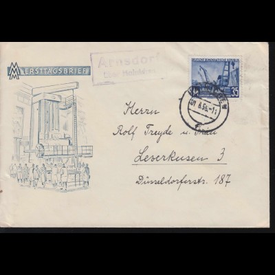 Landpost-Stempel Arnsdorf über HAINICHEN 1.6.56 auf Messe-Brief nach Leverkusen