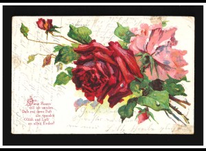 AK Blumen rote Rosenzweig, Diese Rose will ich senden, Thedinghausen 26.4.1908