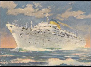 Künstler-AK Schiffe: M/V AFRICA / Dampfer "Afrika", CAPE-TOWN 4.9.1955
