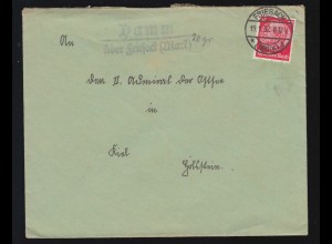 Landpost-Stempel Damm über FRIESACK (MARK) 19.1.1937 auf Brief nach Kiel