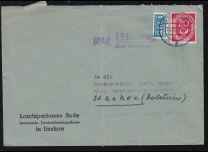 Landpost-Stempel Lüdersburg über LÜNEBURG 1953 auf Brief nach Itzehoe