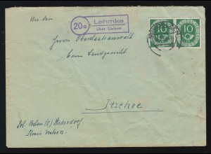Landpost-Stempel Lehmke über UELZEN 14.2.1953 auf Brief nach Itzehoe