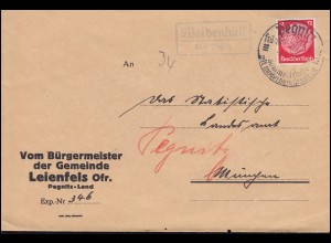 Landpost-Stempel Weidenhüll über Pegnitz auf Brief SSt Pegnitz Stadtbad 3.7.1936