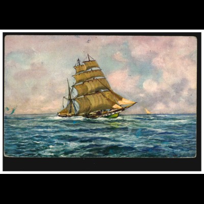 Künstler-AK Segelschiffe: Dreimaster auf hoher See, ungebraucht, um 1910 