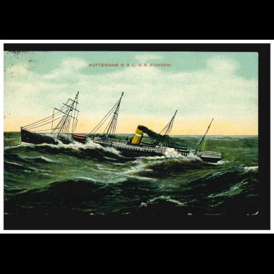 Künstler-AK Schiffe: Passagierschiff HAL S.S. RIJNDAM 1901, ROTTERDAM 2.3.1912