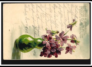 Blumen-AK Veilchen in Vase mit Gedicht, HORREM (Bz. DÜSSELDORF) 9.9.1903