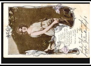 Jugendstil Liebes-AK Frauenbildnis, Gedicht von Anakreon, BIBERSTEIN 30.10.1901