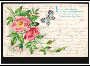 Blumen-AK Rosenzweig mit Schmetterling, HORREM (Bz. DÜSSELDORF) 18.6.1904 