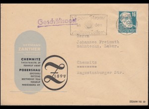 218 Virchow als EF auf Ortsbrief / Geschäftspapiere CHEMNITZ 3.1.1953