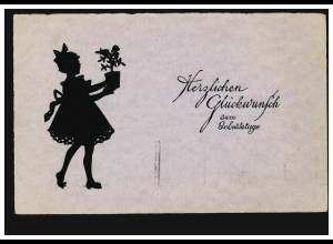 Scherenschnitt-AK Geburtstag - Mädchen mit Blumentopf, ST. GALLEN 6.3.1923