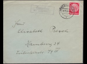 Landpost-Stempel Gronenberg über PÖNITZ (OSTHOLST.) 20.12.1937 auf Brief