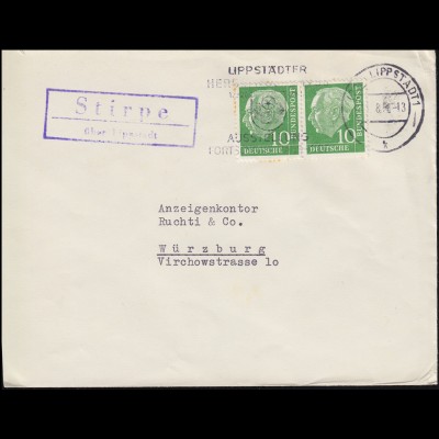 Landpost-Stempel Stirpe über LIPPSTADT 1958 auf Brief nach Würzburg
