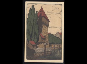 Künstler-AK Konstanz Rheintorturm, Künstler-Stein-Zeichnung, DANZIG 11.1.1913