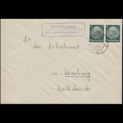 Landpost-Stempel Dierkshausen über HAMBURG-HARBURG 1 - 19.1.1940 auf Brief