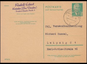DDR P 70I Pieck 10/10 Pf Druckvermerk III/18/185, KREISCHA (KR FREITAL) 8.2.1963