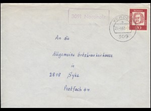 Landpost-Stempel 3091 Nordholz auf Brief VERDEN 28.9.1963