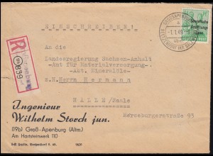 197 SBZ-Aufdruck EF auf R-Brief Not-R-Zettel GROSSAPENBURG 1.1.1949