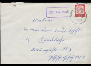 Landpost-Stempel 5201 Geisbach auf Brief SIEGBURG 15.8.1963
