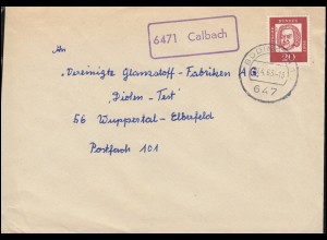 Landpost-Stempel 6471 Calbach auf Brief BÜDINGEN 30.4.1963
